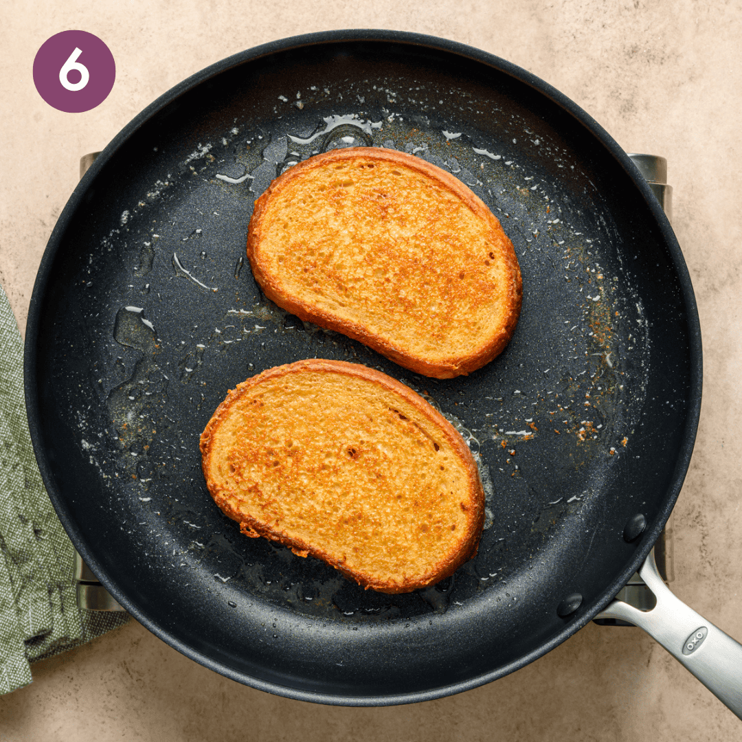 french toast after being flipped in skillet.