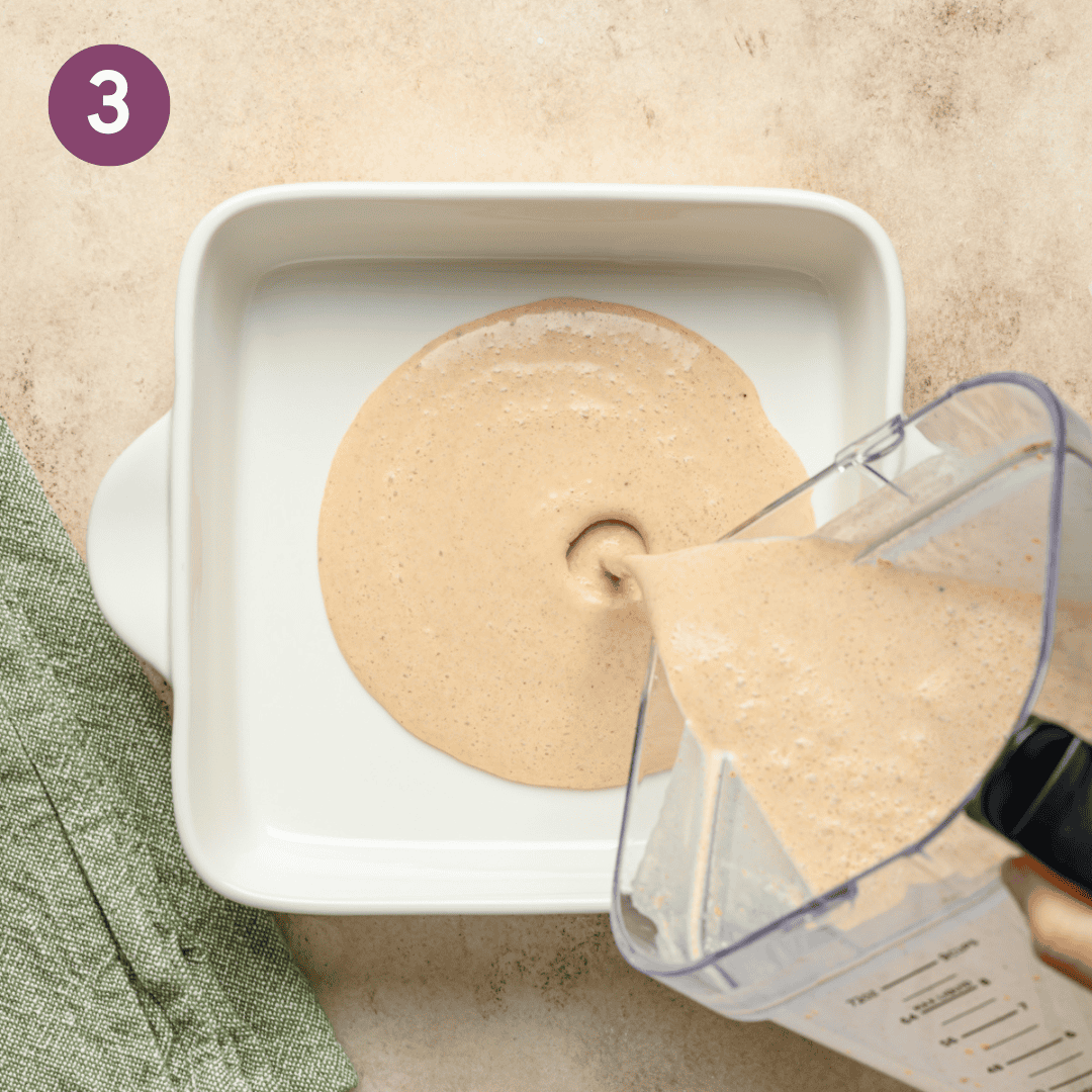 person pouring french toast batter into a baking dish.