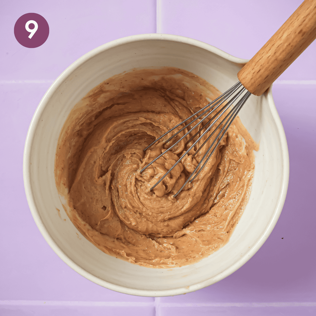 whisked peanut butter in a bowl.